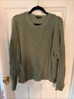 rag & bone Open-Knit Crew Sweater in Sage Green